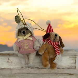 Kurt Adler Christmas Ornament Honey Bear Red & White Scarf Hat